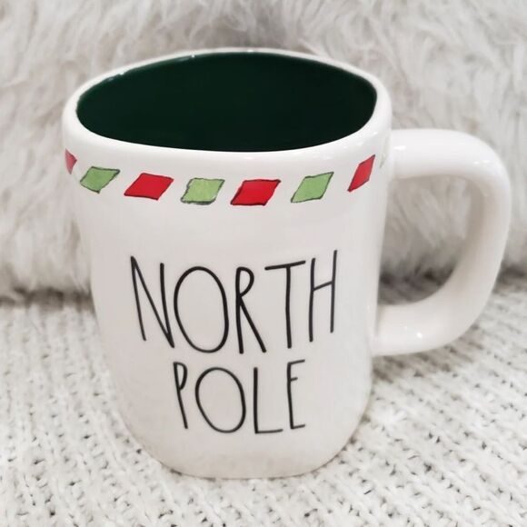 Rae Dunn North Pole Holiday Collection White with Green Red Edge Ceramic Mug - Picture 1 of 15